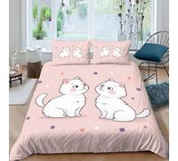 Cute white catsSet Di Copripiumino ultra microfibra Set di 3 Pezzi stampa 3D con cerniera Cartoon animal illust copripiumino incluso federe aiosa ultra morbido for coppie Super king（260x220cm）