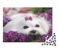 Cute White Dog-Floral Pet Accessory Style 1000Pc for The Whole Family A White Dog with A Pink Bow for Women Gifts for Men & Adults 38x26cm/1000pcs