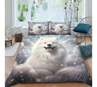 Cute white dogcopripiumino microfibra morbida 3 Pezzi stampa di 3D con cerniera fantasy celestial art Set Di Copripiumino con federe traspirante morbida for ragazzi Single（140x200cm）
