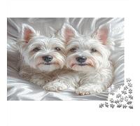 Cute White Dogs-Artistic Pet Illustration Adult Jigsaw Puzzle Two White Dogs on A Bed Educational Game Decompression for Adults Teens & Home Decor 52x38cm/1000pcs