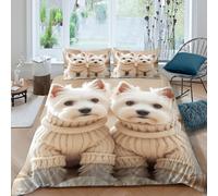 Cute white pupscopripiumino microfibra Set di 3 Pezzi stampa 3D con cerniera Winter cozy pet style Set Di Copripiumino con federe per cuscini soffice for bambini e adolescenti Single（140x200cm）