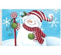 Cute White Snowman With Christmas Hat Scarf Groves Candy Stick Snowflake Bandiera Di Benvenuto 90X150Cm Durevole Bandiere Da Parete Tutte Le Stagioni Bandiera Di All'Aperto Per Casa Sport Feste
