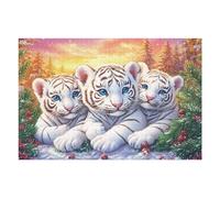 Cute White Tiger Cubs Rompicapo 1000 Pezzi Per Regalo Di Epifania Cartone Spesso Per Bambini Cute Animals Accompany Attività Educativa Per Tutta La Famiglia Edizione Limitata Da Passatempo 1000 PCS