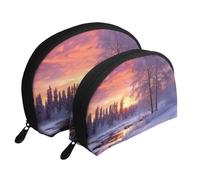 Cute White Tiger Portable Shell Cosmetic Bag Set - Travel Makeup Organizer con cerniera e scomparti interni, Paesaggio invernale, Taglia unica