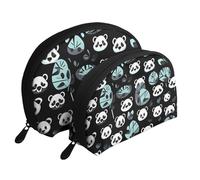 Cute White Tiger Portable Shell Cosmetic Bag Set - Travel Makeup Organizer con cerniera e scomparti interni, Faccia di panda bianca e nera, Taglia unica