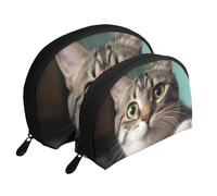 Cute White Tiger Portable Shell Cosmetic Bag Set - Travel Makeup Organizer con cerniera e scomparti interni, Un gatto curioso, Taglia unica