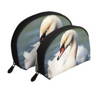 Cute White Tiger Portable Shell Cosmetic Bag Set - Travel Makeup Organizer con cerniera e scomparti interni, Piccolo cigno carino, Taglia unica