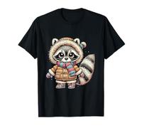 Cute Winter Raccoon In Cozy Coat And Scarf Art Maglietta