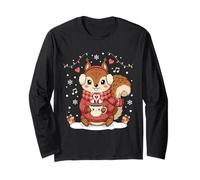 Cute Winter Squirrel Hot Cocoa Cozy Sweater Snow Kawaii Maglia a Manica