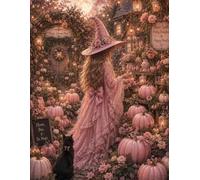 Cute Witch Notebook - Pastel Halloween Journal for Writing and Everyday Notes: A Whimsical Garden Design with Pink Pumpkins, Flowers and Autumn Magic