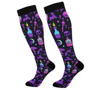 Cute Witchy Icons Like Mushrooms And Fire Flames Calze Volo Calze Contenitive Compression Socks Per Trekking Vene Varicose Edema Recupero 1 Paio 50Cm