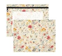 Cute Wolfs Flowers Pencil Binder Pouch con cerniera tasca a 3 fori per lettere A4 carta 2 Pack studenti scuola forniture