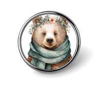 Cute Woodland Bear Sciarpa invernale Boho Nursery Art spilla rotonda per uomo donna moda distintivo collare pin vestito giacca zaino accessori