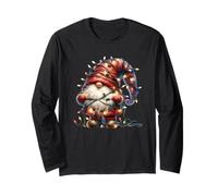 Cute Xmas GNOME Graphic for Family Colorful Christmas Lights Maglia a Manica