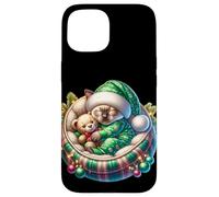 Cute Xmas Siamese Cat Cuddle With Teddy Bear At Christmas Custodia per iPhone 15