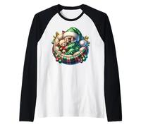 Cute Xmas Siamese Cat Cuddle with Teddy Bear At Christmas Maglia con Maniche Raglan