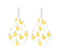 Cute Yellow Chicken And Green Leaves Orecchini Da Donna Penzolare Orecchini In Pelle Leggera Orecchino In Pelle Per Carnevale Tutti I Giorni Festa Della Mamma