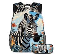 Cute Zebra and Flower Experience Comfort and Style, zaino con astuccio, l'ultimo set di 2 zaini per la scuola per studenti, Multicolore, B:29.4x20x40cm P:19x7.5x3.8cm, Zaini Daypack
