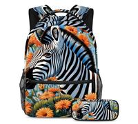 Cute Zebra e Flower Back to School Essentials, set di 2 zaini per bambini, zaino e astuccio per ragazzi, ragazze e adolescenti, Multicolore, B:29.4x20x40cm P:19x7.5x3.8cm, Zaini Daypack