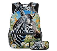 Cute Zebra e Flower Libera la tua creatività, set di 2 zaini per la scuola con astuccio, ideale per studenti in viaggio, Multicolore, B：29.4x20x40cm P：19x7.5x3.8cm, Zaini Daypack
