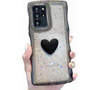 Cute3D Love Heart Glitter Clear Case per Samsung Galaxy Note20Ultra â Cornice morbida antiurto con onde ricce (Nero, compatibile con Samsung Galaxy