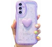 Cute3D Love Heart Glitter Clear Phone Case per Samsung Galaxy A15 5G - Purple Curly Wave Frame, Soft Shockproof Bumper Cover (compatibile con