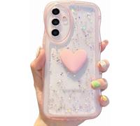 Cute3D Love Heart Phone Case per Samsung Galaxy A55 5G - Glitter Bling Clear Curly Wave Frame, Soft Shockproof Cover (Rosa, compatibile con Samsung
