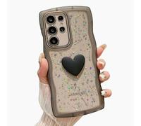 Cute3D Love Heart Phone Case per Samsung Galaxy S22Ultra â Glitter Bling Clear Curly Wave Frame, Soft Shockproof Cover (Black, compatibile con