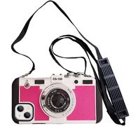 Cute3D Vintage Camera Phone Case per iPhone12Pro Max, Rosso Rosa - Cordino e tracolla regolabili, custodia in silicone PC unica e fantastica per
