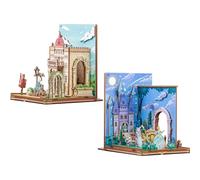 CUTEBEE Book Nook - Fermalibri in legno fai da te in miniatura - Fermalibri decorativo fai da te per scrivania, 2 pezzi (città di Fairy)