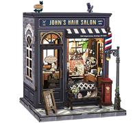 CUTEBEE Book Nook Kit- Casa delle bambole in miniatura con luce LED, fermalibri puzzle 3D in legno, decorazione retrò e nostalgica per libreria, regalo raffinato (John's Hair Salon)