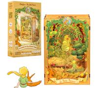 CUTEBEE Book Nook Ufficiale - Il Piccolo Principe Miniature 3D Legno | Miniature 3D in legno ufficiale del Piccolo Principe - scena con rosa, pianeta B-612 e luce LED.（Promise of the Wheat Field)