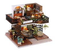 CUTEBEE Casa delle bambole in miniatura con mobili, kit fai da te in legno per casa delle bambole e antipolvere, idea creativa per la stanza (negozio di tè della foresta)