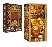 CUTEBEE Kit per angolo libro, fai da te in miniatura per casa delle bambole, kit con baia antipolvere e luce a LED, kit di modelli 3D in legno da costruire, fermalibri, decorazione per libreria