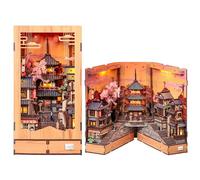 CUTEBEE Kit per la costruzione di modelli 3D in legno, kit fai da te per diorama, kit di angolo per libri di strada giapponese Kyoto, casa in miniatura con luce calda a LED, puzzle in legno 3D per