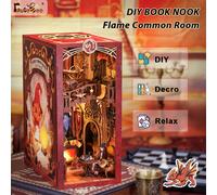 CUTEBEE Libro Nook Casa delle bambole Puzzle 3D con luce touch Copertura antipolvere Idee regalo magiche Scaffale Inserto Giocattolo Regali Fiamma Camera comune