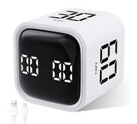 Cuteefun Cube Timer, Timer Pomodoro a Rotazione, 5/10/30/60 Minuti e Conto Alla Rovescia Personalizzato, Display Digitale, Modalità Mute e Vibrazione, Volume Regolabile, per Cucina, Studio, Bianco