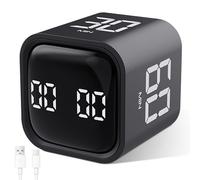 Cuteefun Cube Timer, Timer Pomodoro a Rotazione, 5/10/30/60 Minuti e Conto Alla Rovescia Personalizzato, Display Digitale, Modalità Mute e Vibrazione, Volume Regolabile, per Cucina, Studio, Nero