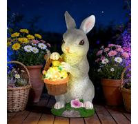 Cuteefun Decorazione Solare da Giardino Coniglio per Esterno, Decorazione Animale da Giardino con Luce Solare, Statua di Coniglio che Trasporta un Cesto, Regali per la Casa e per L'arredamento