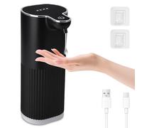 Cuteefun Dispenser Sapone Bagno Automatico, 350ml Dosatore Sapone Liquido Ricaricabile, 4 Livelli Regolabili, Impermeabile IPX5, Sensore a Infrarossi Senza Contatto per Bagno, Cucina, Nero a Coste