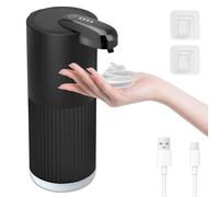 Cuteefun Dispenser Sapone Bagno Automatico, 400ml Dosatore Sapone Schiuma Ricaricabile, 4 Livelli Regolabili, Impermeabile IPX5, Sensore a Infrarossi Senza Contatto per Cucina, Bagno, Nero a Coste