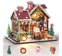 Cuteefun Miniature da Costruire con Musica, Casa delle Bambole DIY con Luci Touch, Diorama Natalizio, Natale e Compleanni (Rifugio di Natale)