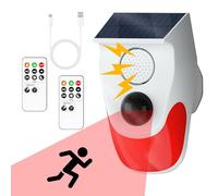 Cuteefun Sensore Movimento Solare, Sensori Antifurto Esterno con 2 Telecomandi, Sensore Movimento Allarme Senza Fili, Volume di 120 Db, Allarme Perimetrale Esterno per Garage, Fattoria, Giardino