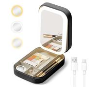 Cuteefun Specchio Trucco con Luci, Specchio Portatile con Organizer per Gioielli, 3 Colori di Luce, Touch Screen Dimmerabile, USB Ricaricabile, Ideale per Viaggi, Camera da Letto, Nero