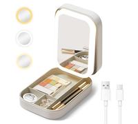 Cuteefun Specchio Trucco con Luci, Specchio Portatile con Organizer per Gioielli, 3 Colori di Luce, Touch Screen Dimmerabile, USB Ricaricabile, Ideale per Viaggi, Camera da Letto, Bianco