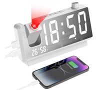 Cuteefun Sveglia con Proiettore Soffitto, Sveglia Digitale da Comodino, Grande Display LED da 7", Doppio Porta USB, Temperatura e Umidità, 3 Livelli Luminosità, 12/24H, Doppia Allarme, Snooze, Bianco