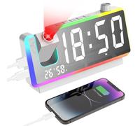 Cuteefun Sveglia con Proiettore Soffitto, Sveglia Digitale da Comodino, Luce Notturna RGB 8 Modalità, Proiettore 180°, Doppia Porta USB, 3 Livelli Luminosità, Temperatura e Umidità, Snooze, Bianco