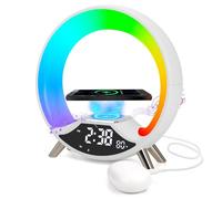 Cuteefun Wake Up Light, Sveglia All'Alba con Stazione di Ricarica da 15W, Luce Sveglia da Comodino con Altoparlante Bluetooth, Doppio Allarme, Radio FM, Oltre 10 Colori di Luce Regolabili, Bianco