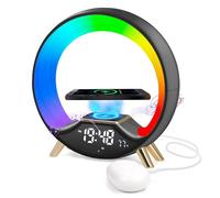 Cuteefun Wake Up Light, Sveglia All'Alba con Stazione di Ricarica da 15W, Luce Sveglia da Comodino con Altoparlante Bluetooth, Doppio Allarme, Radio FM, Oltre 10 Colori di Luce Regolabili, Nero