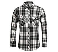 CUTeFiorino Camicia da uomo a maniche lunghe, camicia a quadri, in cotone, da uomo, a quadri, da lavoro, leggera, per il tempo libero, a quadretti colorati, Bianco. 13, L